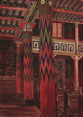 Ornate Interior with Red Pillars