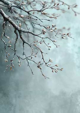 Winter Tree Branches with Snow