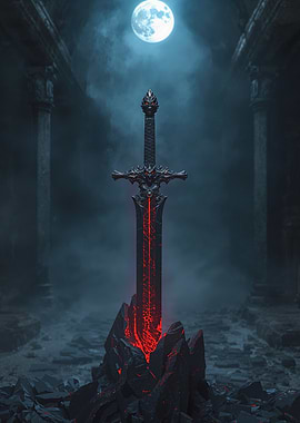 Dark Fantasy Sword Under Moon