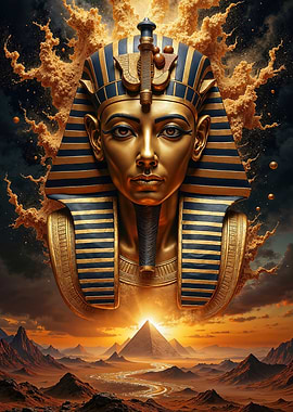 Magic Pharaoh's Mask Over Egypt Pyramids