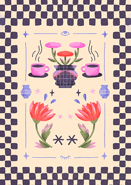 Whimsical Floral and Coffee Illustration