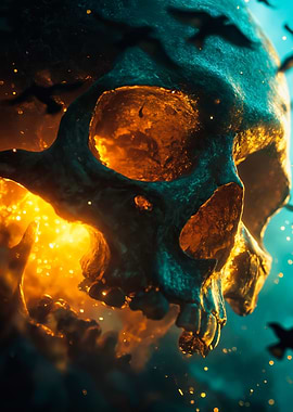 Glowing Skull with Golden Light