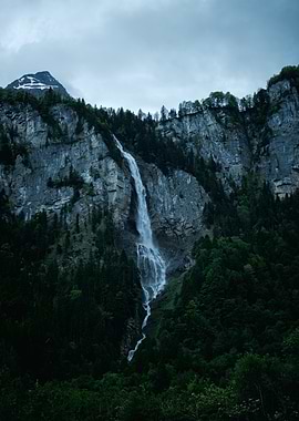 Majestic Waterfall Cascading Down a Mountain