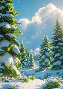 Snowy Pine Forest Landscape