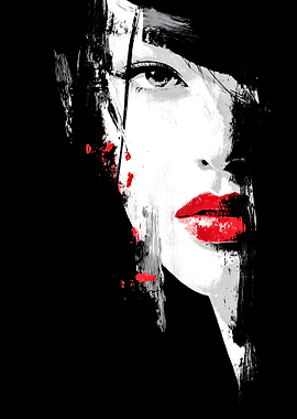 Abstract Portrait with Red Lips