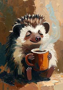 Hedgehog Enjoying Coffee
