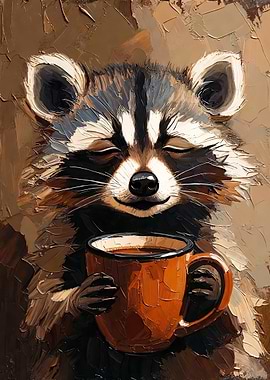Raccoon Enjoying Coffee