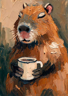 Capybara enjoying a cup of coffee