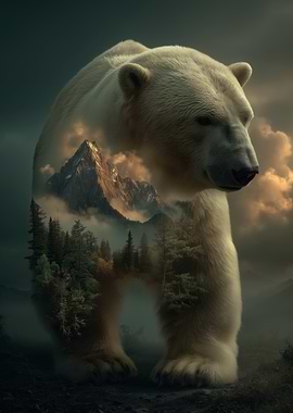 Polar Bear Landscape Double Exposure