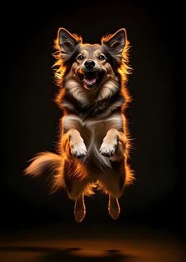 Joyful Dog Jumping in Golden Light
