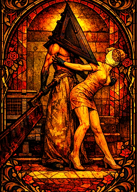 Pyramid Head and Nurse in Stained Glass