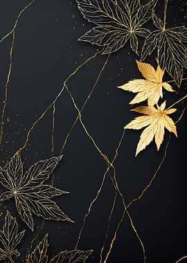 Golden Maple Leaves Kintsugi Art