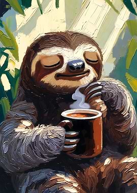 Sloth Enjoying Coffee