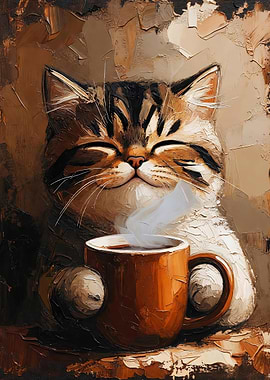 Cat Enjoying a Hot Drink