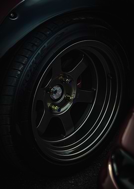 Close-up of a custom japanese car wheel