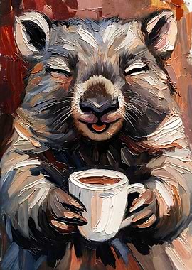 Wombat Enjoying Coffee