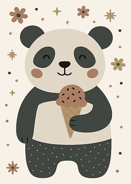 Cute Panda Eating Ice Cream