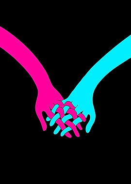 Intertwined Hands Pink and Cyan