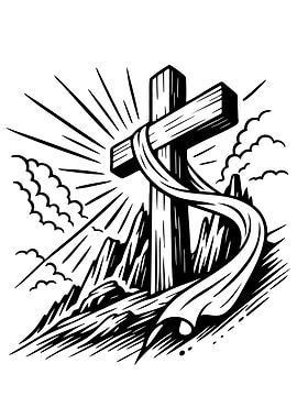 Cross with Rays and Clouds