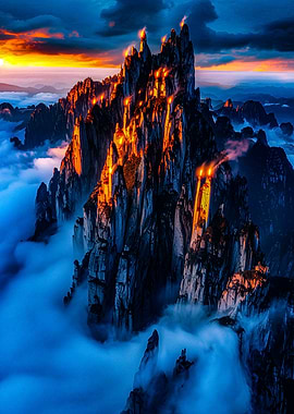 Fiery Mountain Peaks at Sunrise