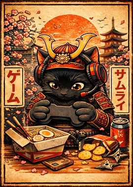 Samurai Cat Gamer
