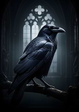 Gothic Raven Perched on Branch