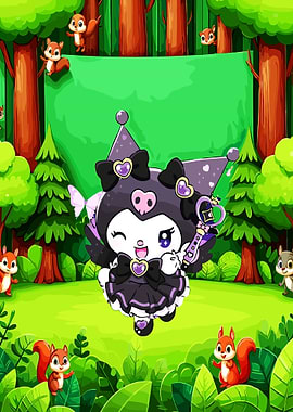 Kuromi in a Forest with Squirrels