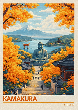 Kamakura Great Buddha and Mount Fuji