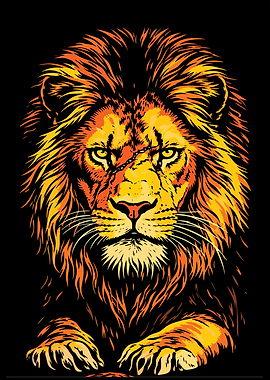 Fierce Lion Portrait with Scar