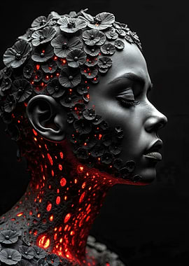 Ethereal Woman with Fiery Accents