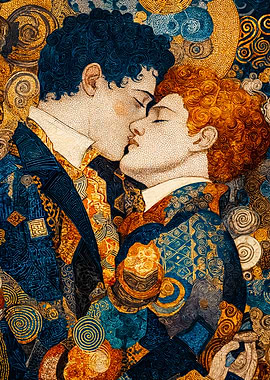 Men Kissing Gold Mosaic Art