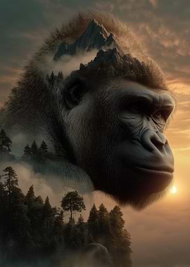 Gorilla Mountain Landscape Double Exposure