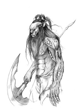 Fantasy Warrior with Scythe and Spear