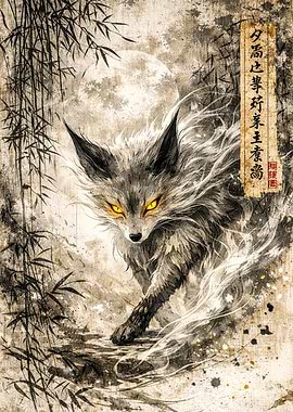 Mystical Fox Under the Moon