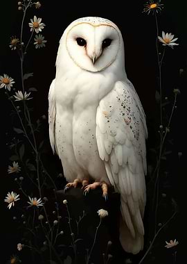 Elegant Barn Owl with Daisies