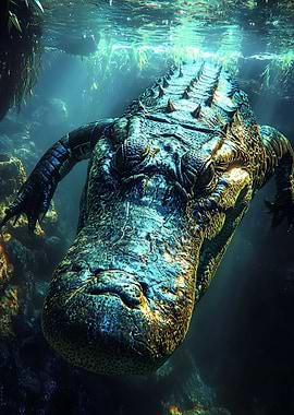 Underwater Alligator Close-up