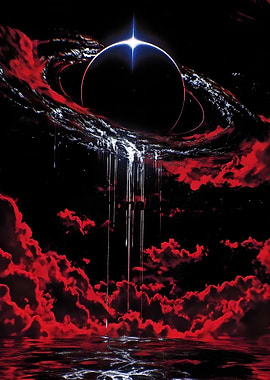 Cosmic Eclipse with Red Nebulae