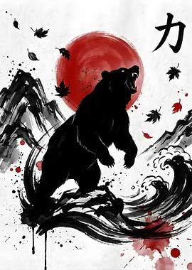 Bear Roaring Under a Red Sun