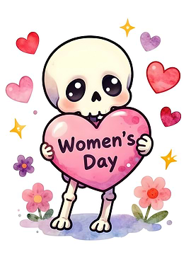 Cute Skeleton Holding Women's Day Heart