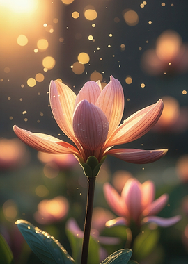 Pink Lotus Flower in Golden Light