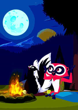 Animals camping under the moon