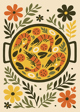 Paella with Shrimp and Flowers