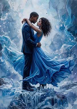 Couple Embracing in an Icy Landscape