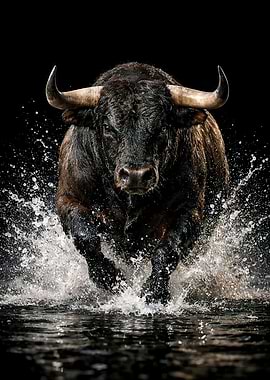 Charging Bull in Water