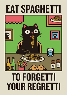 Cat Eating Spaghetti
