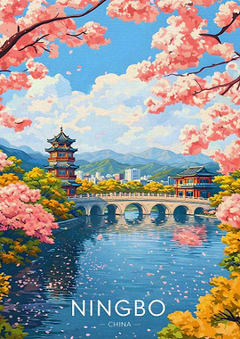 Ningbo, China Cherry Blossom Bridge