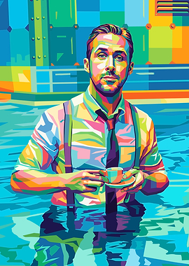 Ryan Gosling in a colorful pop art style
