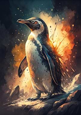 Penguin with Fiery Aura
