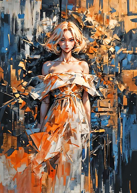 Woman in Abstract Orange Dress