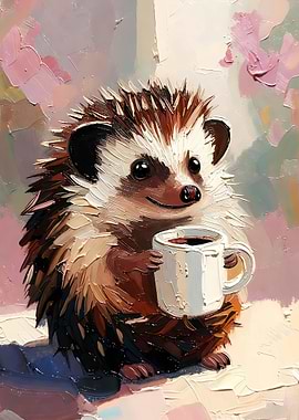 Hedgehog holding a coffee mug
